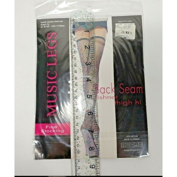 Thigh Hi Fishnet Stockings Back Seam White Nylon 5'-5'10 175 lbs. Music Legs - Picture 5 of 5